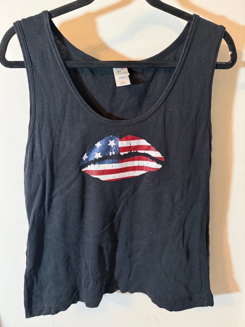 NAPPY Women’s Black Flag Lip Graphic Tank Top July 4th